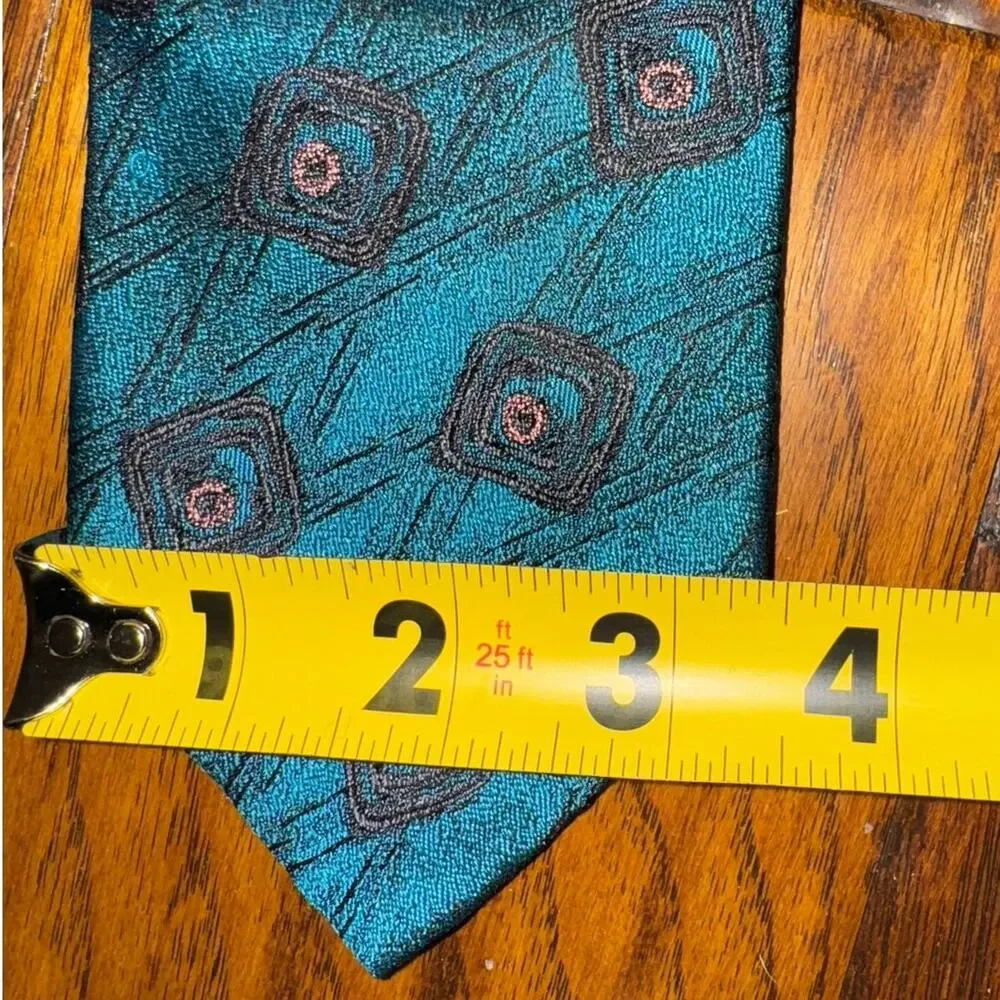 Bachrach Textured 100% Silk Repp Tie Made in USA Geometric Teal Blue & Black